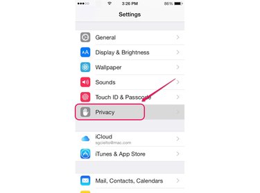Tapping Privacy opens the Privacy screen.