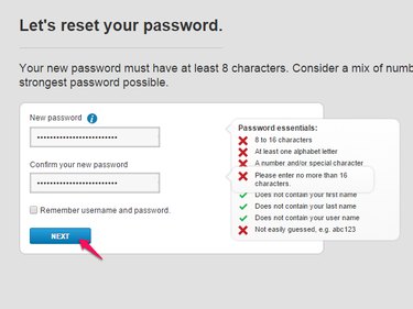 New password after resetting