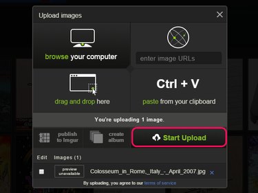 Start Upload button highlighted in the Upload Images frame.