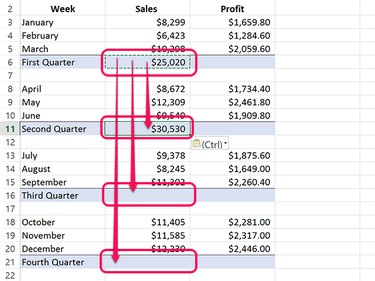 Copy and paste the Sum formula to the other subtotal fields.