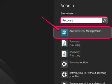 Acer Recovery Management in the Search menu.