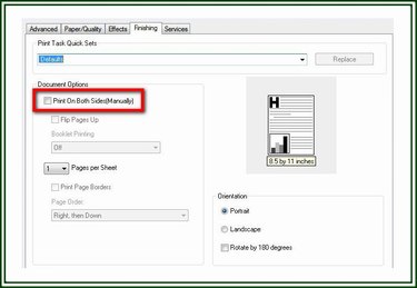 Choose the Print on Both Sides (Manually) or Duplex Printing (Manual) option on the printer's Properties dialog box.