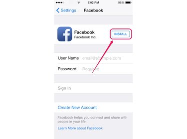 Tap Create New Account to create a new Facebook account.