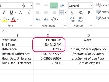 A time difference of 2 minutes and 12 seconds.