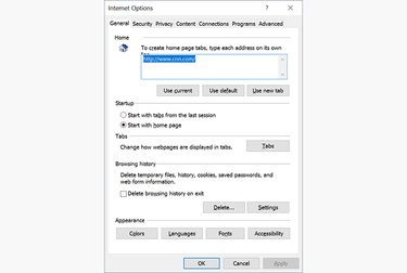 The Internet Options dialog box in Internet Explorer