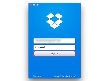 Signing in to the Dropbox for Mac app