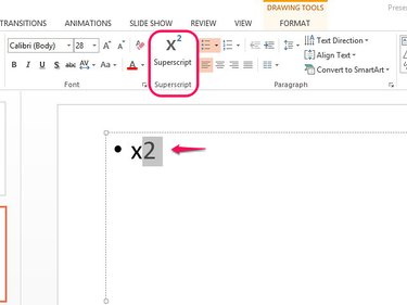 Select the Superscript button the ribbon to format exponents.