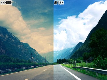 A comparison of a photo before and after being adjusted with the eyedropper tools in Photoshop.