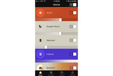 The Hue app showing just some of the 17 rooms