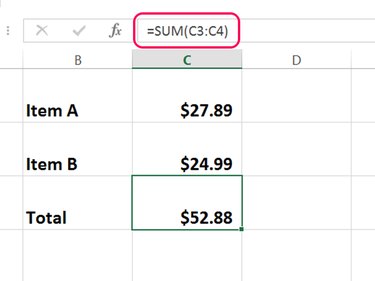 The Formula bar displays the formula while the cell displays the result of the formula.