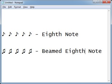 Inserting some music notes in Notepad.