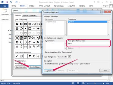 Creating a new shortcut key in Word.