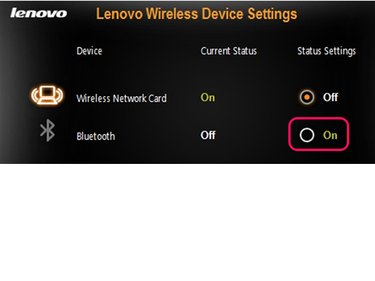 Lenovo Wireless Device Settings.