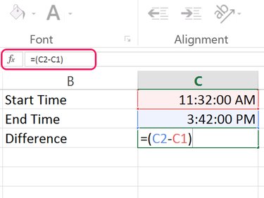 Subtract cell C1 from C2.