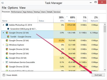 Force a process to close in Task Manager.