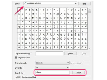 Search for chess symbols in a font.