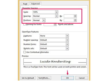 How to change character scale, spacing and position.