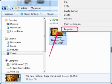 Opening the Properties dialog in File Explorer.