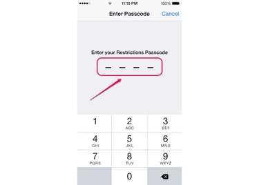 You need your Restrictions passcode to manage or disable the Restrictions feature.