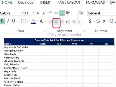 Center-align the dates.