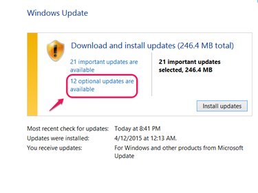 Windows Update showing optional updates