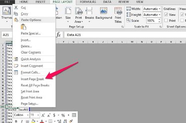 how to insert page breaks for each row in excel