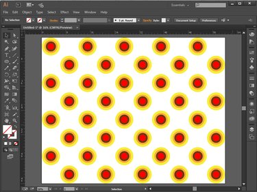 Screenshot of repeating circular graphic on Illustrator artboard.