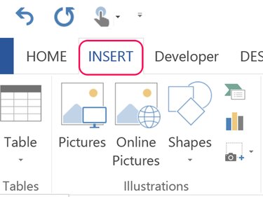 Insert pictures or shapes from the Insert tab.