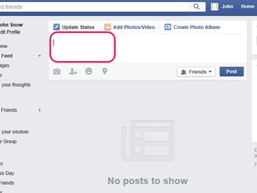 Log in to your Facebook account and locate the "Update Status" box.