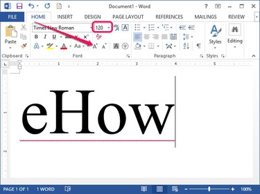 Word 2013 supports manual font size adjustments from the ribbon.