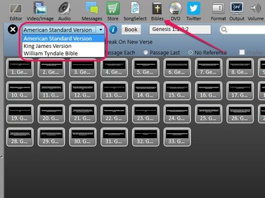 The Bibles menu in ProPresenter.