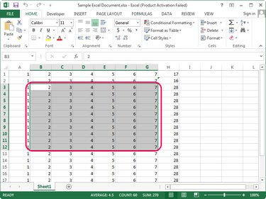 Selecting the data in an Excel spreadsheet.