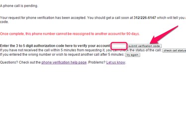 Pending verification screen with text field and Submit Verification Code button highlighted.
