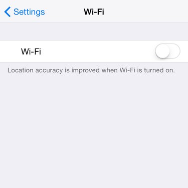 Wi-Fi is turned off in the Wi-Fi settings within the iPhone Settings.