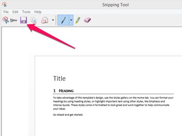 Snipping Tool screenshot window with Save icon highlighted.