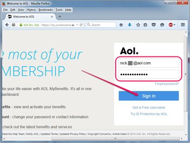 Logging in to the My Account page on AOL.