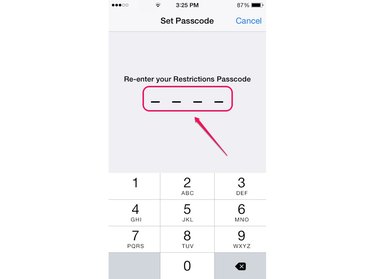 Confirm the Restrictions passcode.