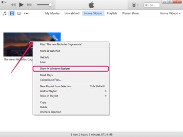 Selecting Show In Windows Explorer in iTunes.
