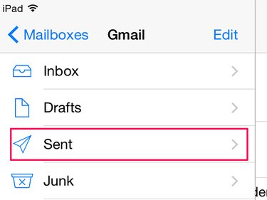 Find the sent folder in iPad email