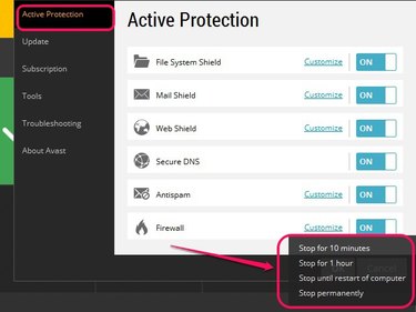 how to temporarily disable free avast firewall