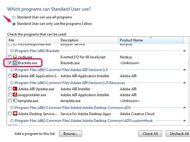 Select the specific programs that standard users can open.