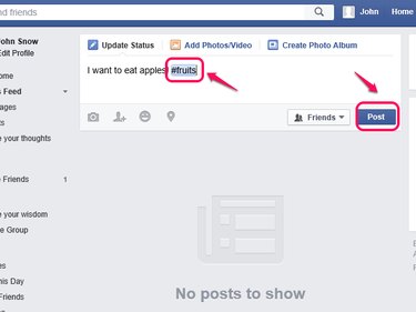 Type your status followed by a hashtag and click "Post."