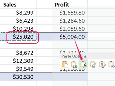 Select Fx to paste only a formula.