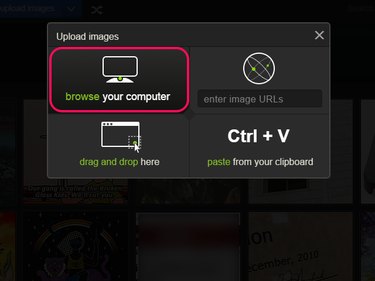 Upload Images pop-up frame with Browse Your Computer highlighted.