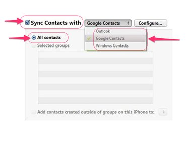 itunes sync outlook contacts selected groups