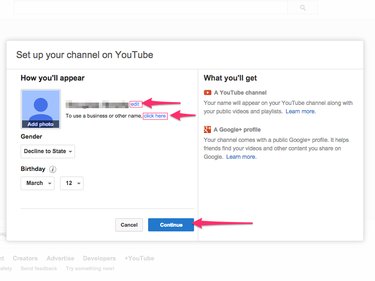 Enter your personal information when you set up your channel.