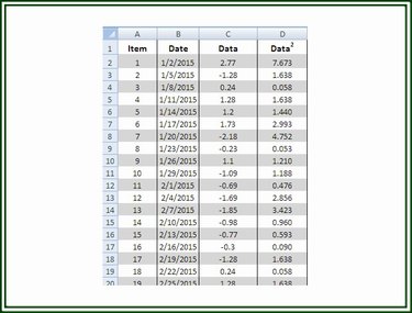 For each value in the data set, calculate its square (n^2).