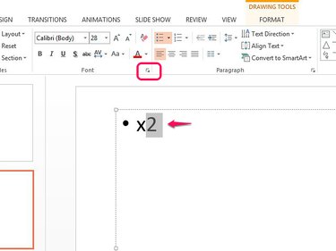 Open the Font menu to format an exponent in superscript.