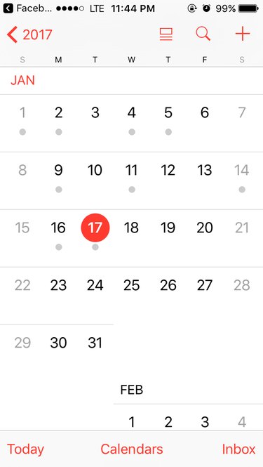 Screen capture of the month of January displayed in the iPhone calendar app.