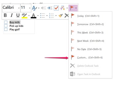 Click Custom to open the task in Outlook.